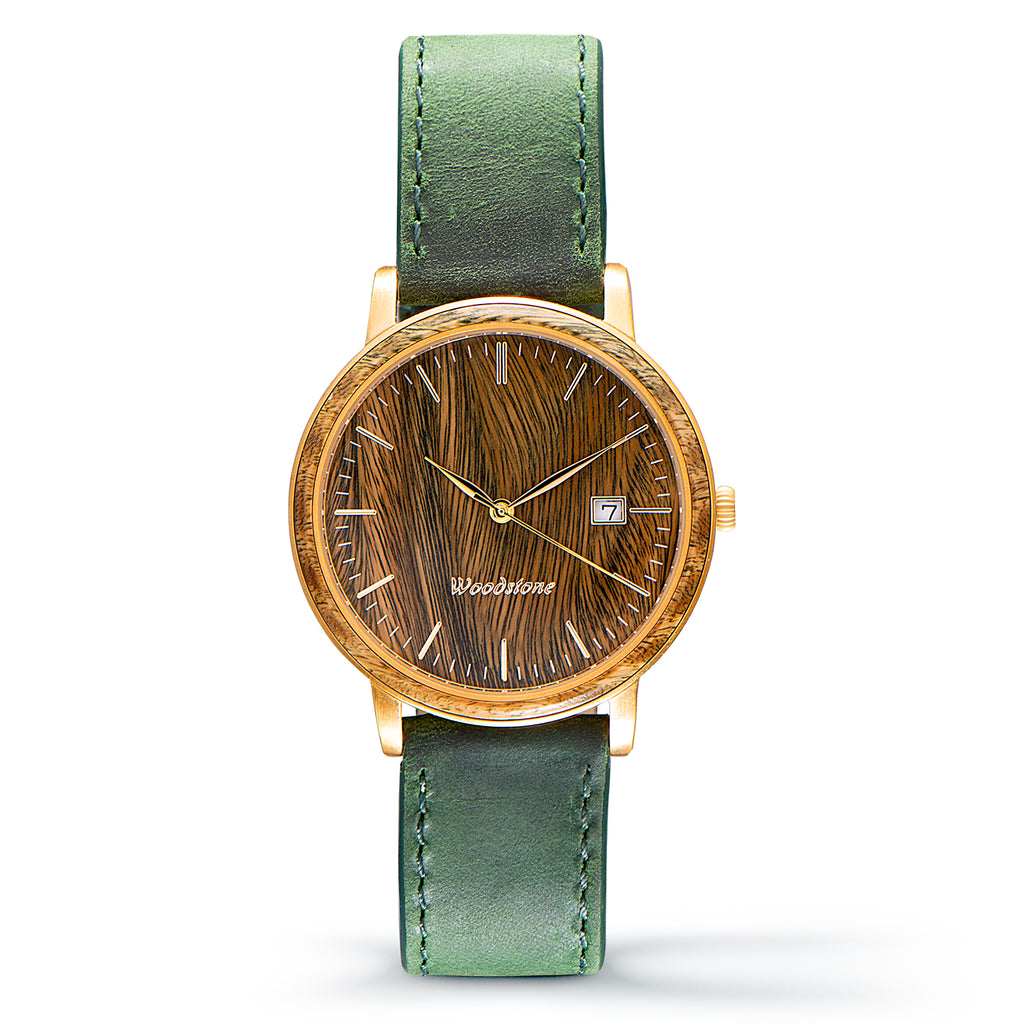 Florence green sandal wood watch gold